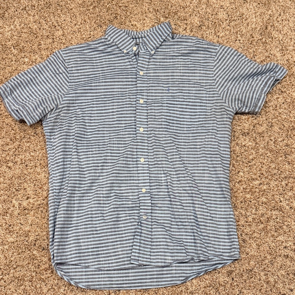 Izod Navy and White Striped Button-Down Shirt